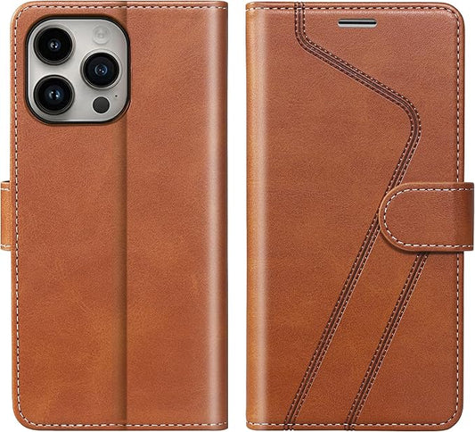 CIVICASE for iPhone 15 Pro Wallet Case,Leather Flip Case RFID Blocking Credit Card Holder Folio Magnetic Stand TPU Shockproof Cover Compatible with iPhone 15 Pro Brown