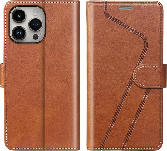 CIVICASE for iPhone 16 Pro Wallet Case,PU Leather Flip Case RFID Blocking Credit Card Holder Folio Magnetic Stand TPU Shockproof Cover Compatible with iPhone 16 Pro, Brown