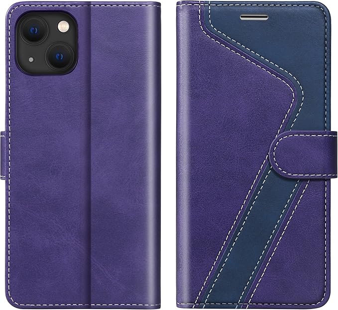 CIVICASE for iPhone 15 Wallet Case,Leather Flip Case RFID Blocking Credit Card Holder Folio Magnetic Stand TPU Shockproof Cover Compatible with iPhone 15 Purple Blue