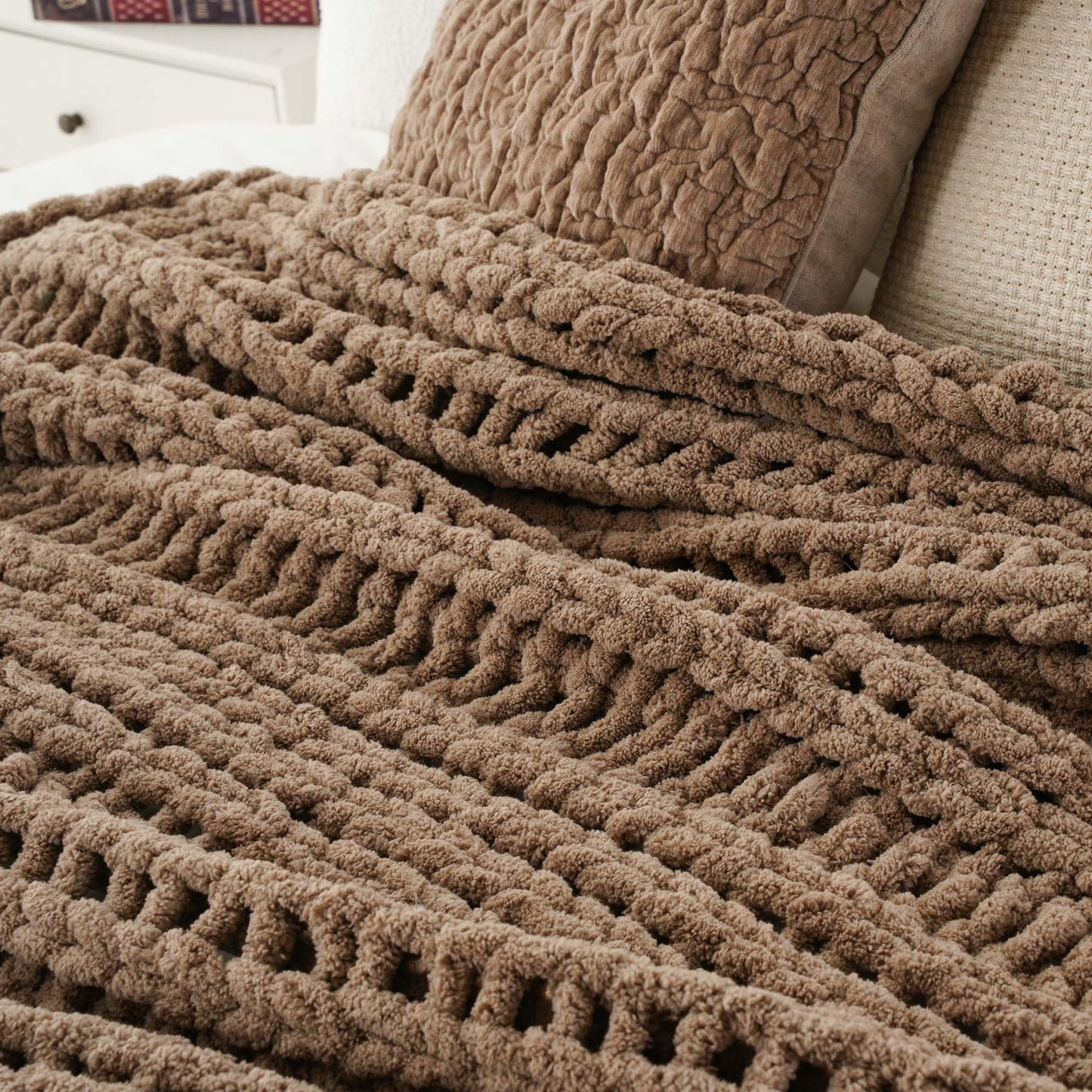 Battilo Chunky Knit Throw Blanket for Couch, Hand Made Chenille Throw Blanket, Super Soft Warm Cozy Taupe Blanket for Bed, Sofa, Living Room, 50"x60"