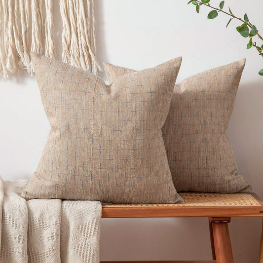MIULEE Pack of 2 Decorative Burlap Linen Spring Throw Pillow Covers Modern Farmhouse Pillowcase Rustic Woven Textured Cushion Cover for Sofa Couch Bed 20x20 Inch Tan