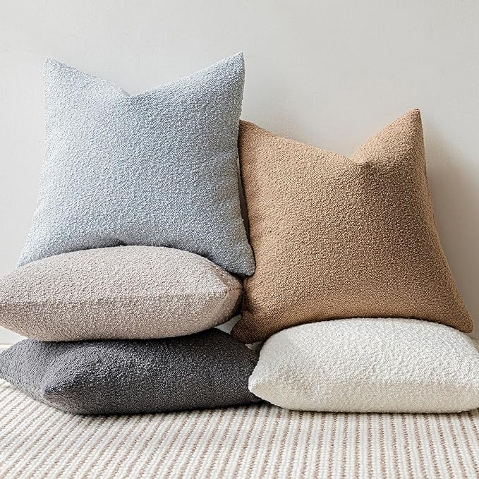 Foindtower Decorative Boucle Throw Pillow Covers Accent Solid Pillow Cases Cozy Soft Textured Couch Cushion Case for Chair Sofa Bedroom Living Room Home Decor 22 x 22 Inch,Taupe Khaki Camel