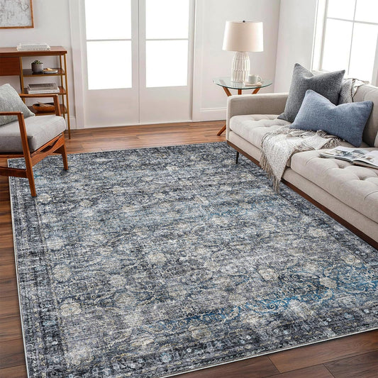 CHAMPLANT Area Rug 5'x7' Washable Rug Vintage Traditional Floor Cover Thin Retro Kitchen Indoor Distressed Non Slip Carpet for Living Room Bedroom Dining Room