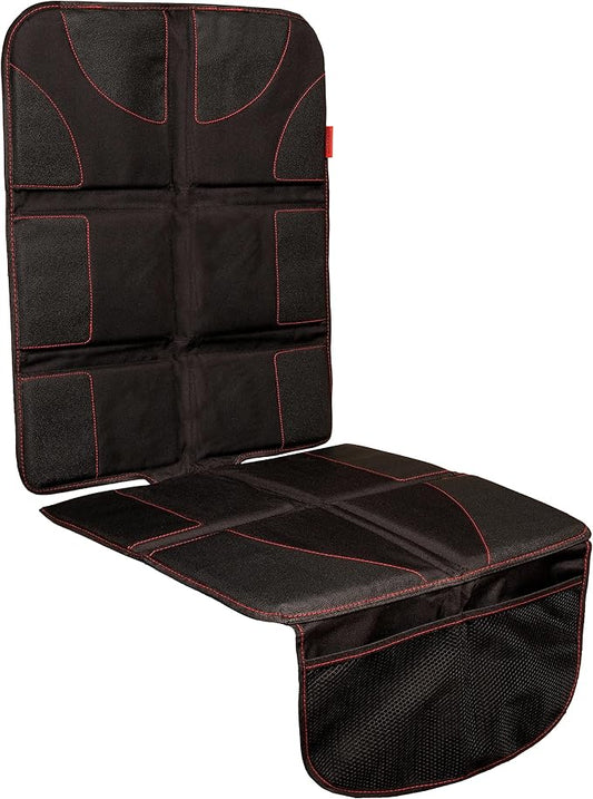 Lusso Gear Car Seat Protector - Waterproof Seat Covers for Infant & Cars - Non-Slip 8-Layer Protector - Rear Shield with Mesh Pockets - Black with Red Stitching, Universal Fit
