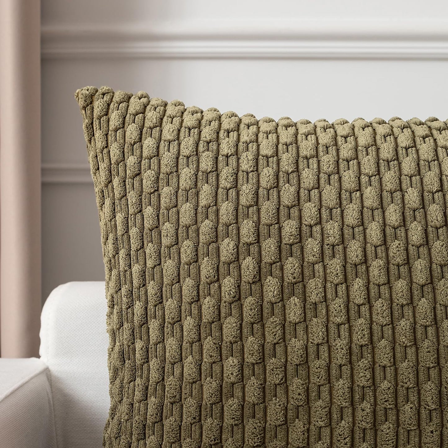 Kevin Textile Pack of 2 Corduroy Decorative Throw Pillow Covers 22x22 Inch Soft Boho Striped Pillow Covers Modern Farmhouse Home Decor for Spring Sofa Living Room Couch Bed Olive Green