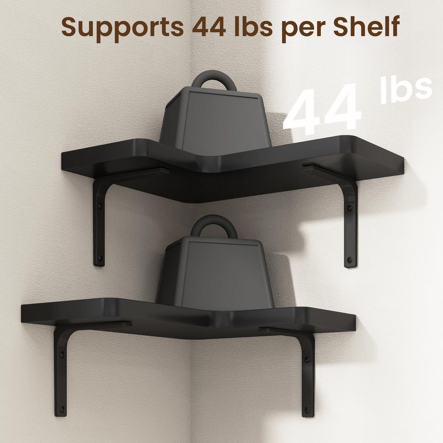 Venusmiles Corner Floating Shelves Set of 4, Wall Mounted L-Shaped Storage - Maximize Unused Corner Space in Bathroom, Kitchen, Bedroom, Office, Jet Black