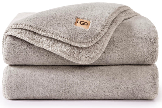 UGG Whitecap Fleece Throw Blanket, Soft Fluffy Blankets for Couch or Bed, Home Decor, Luxury Plush Throw, Machine Washable, 50-inch x 70-inch, Light Grey Seal