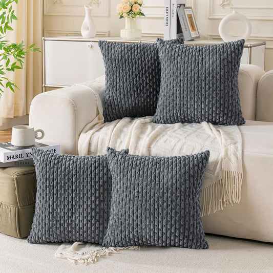 Cozoomy Set of 4 Medium Grey Decorative Throw Pillow Covers 20x20 Inch Corduroy Pillow Covers for Bed Couch Sofa Living Room Soft Square Cushion Cases