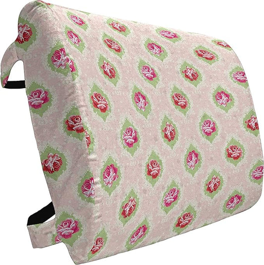 Ambesonne Shabby Flora Lumbar Back Support Pillow, Roses Damask Pattern Botanical Delicate Antique Old Fashioned Style Dotted, High Density Foam for Office Chairs Car Seats, 14" x 13", Green Magenta