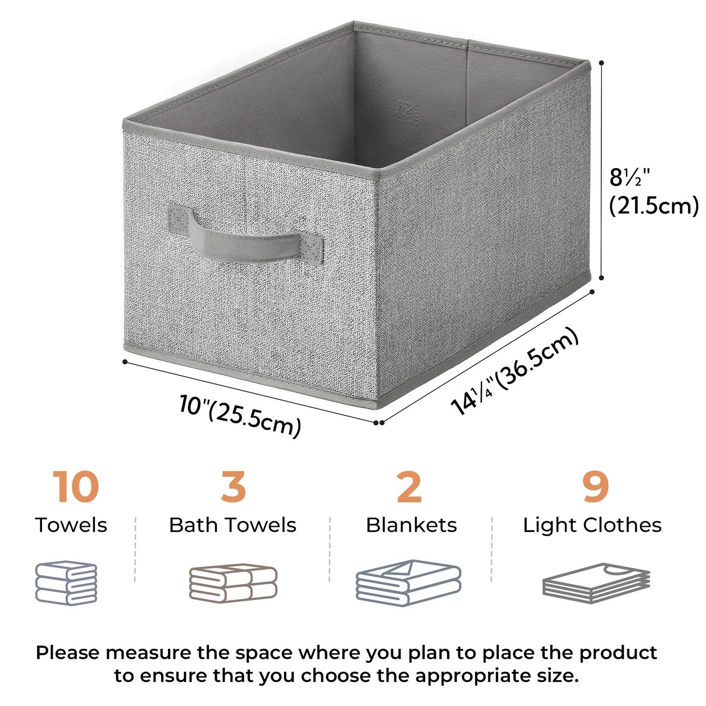 GRANNY SAYS Closet Storage Bins, Storage Baskets for Closet, Fabric Bins for Clothes, Closet Organizer Bins, Gray, Medium, 3-Pack