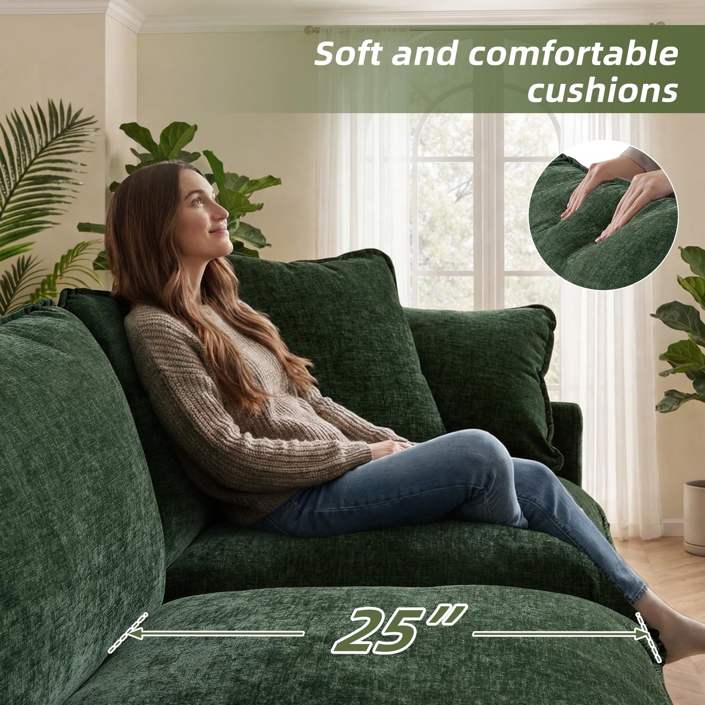 WorthFurni Modular Sectional Sofa with Storage Ottomans,102" L-Shaped Cloud Couch,Comfy Modern Couches with Pillows & Upholstered Deep Seat Cushion for Apartment Living Room Bedroom（Green）