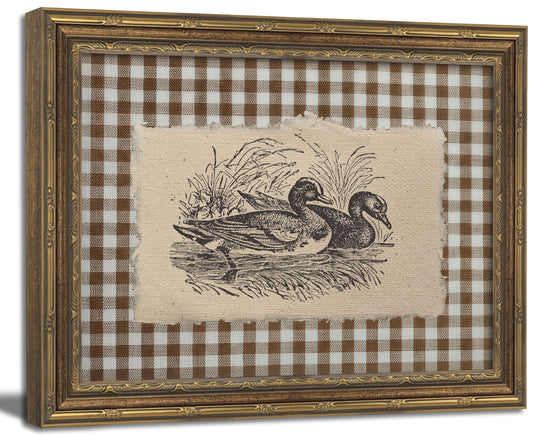 Vintage Gold Framed Wall Art Vintage Duck Wall Art Rustic Farmhouse Brown Gingham Duck Wall Decor Picture Country Cottage Illustration Poster Print Artwork for Living Room Bedroom 9x11in