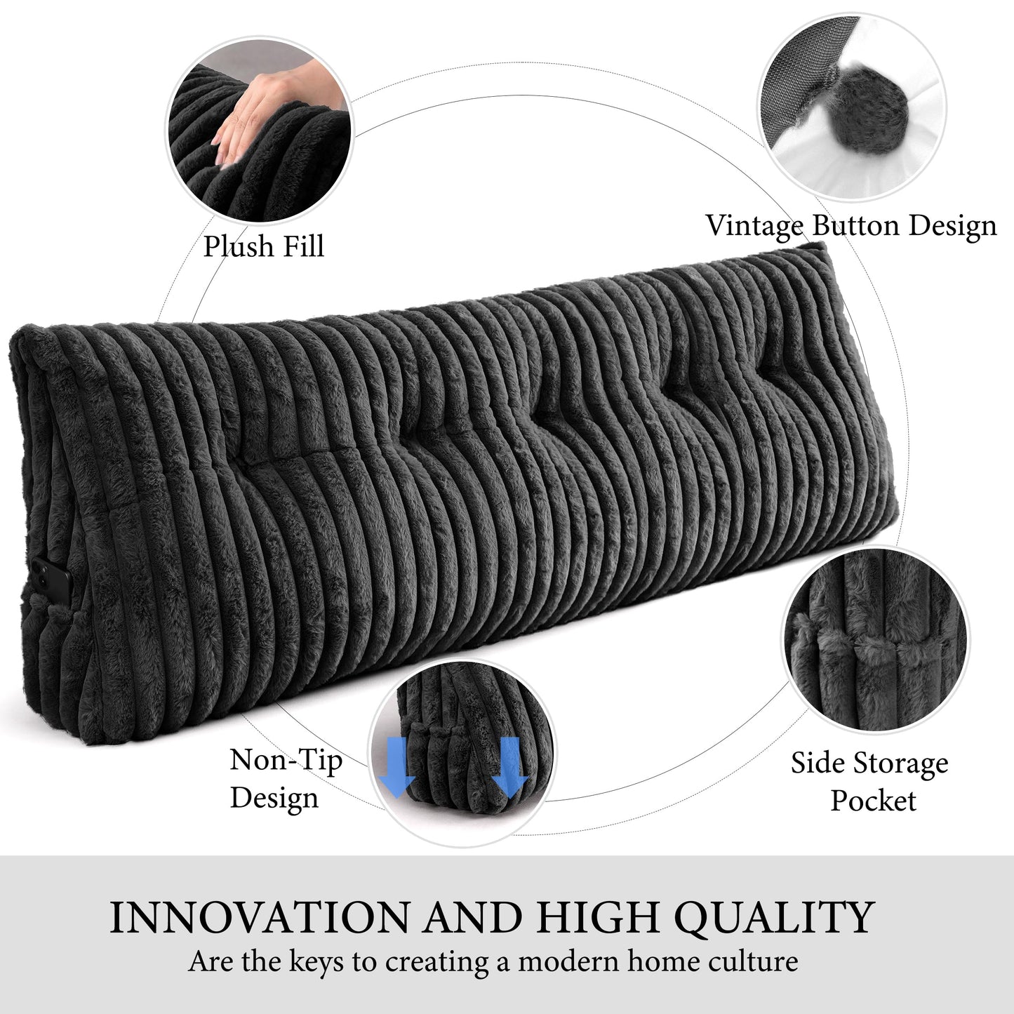 Dorivalley Headboard Pillow Queen, Triangular Wedge Pillow Headboard Queen, Cushion Headboards Reading Pillows, Backrest Pillows for Sitting in Bed or Working with Removable Cover, Black