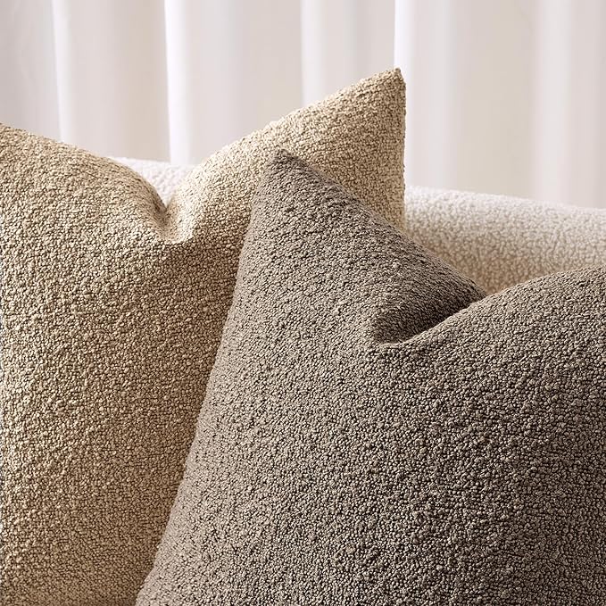 ANRODUO Pack of 2 Textured Boucle Throw Pillow Covers Soft Brown Euro Decorative Accent Solid Pillow Cases Cozy Modern Couch Cushion Case for Chair Sofa Bedroom Living Room Home Decor, 22 x 22 Inch