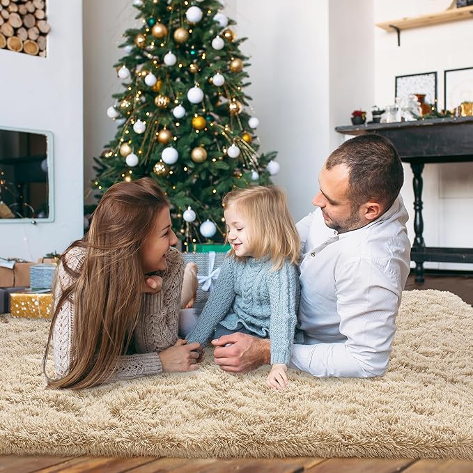 8x10 Large Area Rugs for Living Room, Ultra Fluffy Shag Rug for Bedroom, Modern Plush Soft Carpet for Girls Boys Kids Room Dorm Fuzzy Non Slip Rug for Home Decor Aesthetic, Camel