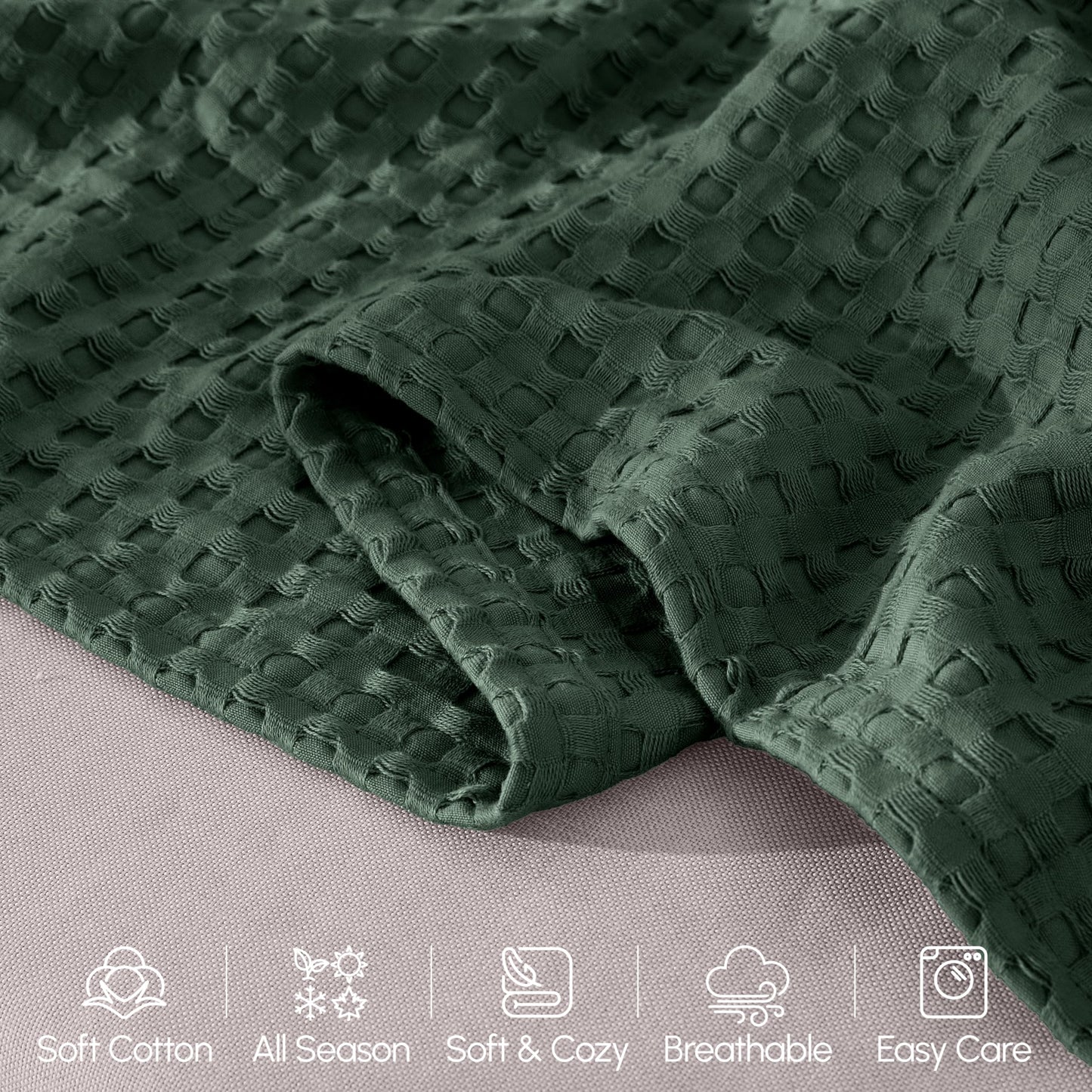 Elegant Comfort Premium 100% Cotton Waffle Blanket - Lightweight Breathable Waffle Weave Bed Blanket - Soft and Warm All Season Blanket for Couch, Sofa and Bed, King Size 90x108 Inches, Hunter Green
