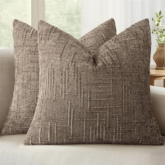 MIULEE Textured Throw Pillow Covers Thick Chenille Decorative Pillows Taupe Grey 18x18 Inch Set of 2 Modern Boho Farmhouse Home Decor Neutral Cushion Covers for Couch Sofa Living Room Bedroom