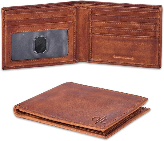 Oak Leathers Slim Leather Wallet for Men - RFID Blocking Slim Minimalist Front Pocket - Thin & Stylish with ID Window, Gift For Men (Vintage Tan)