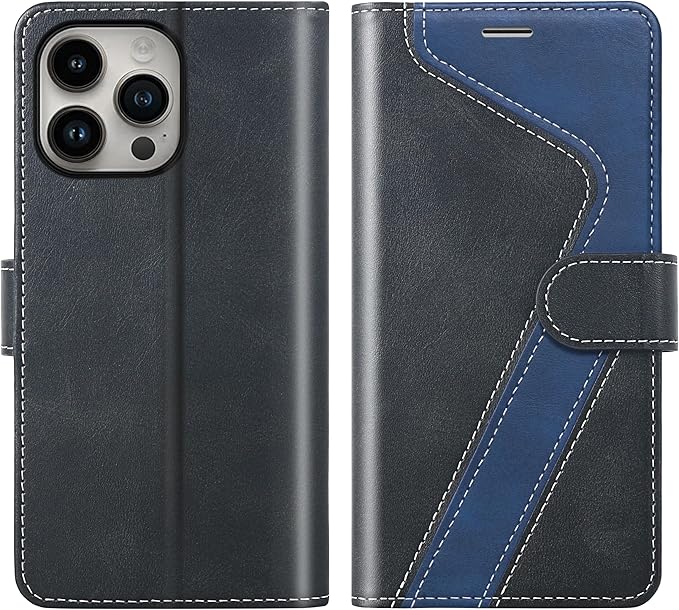 CIVICASE for iPhone 16 Pro Wallet Case,PU Leather Flip Case RFID Blocking Credit Card Holder Folio Magnetic Stand TPU Shockproof Cover Compatible with iPhone 16 Pro, Black Blue