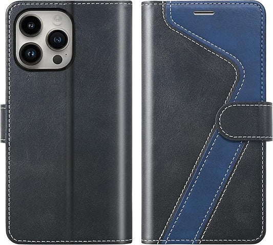 CIVICASE for iPhone 16 Pro Wallet Case,PU Leather Flip Case RFID Blocking Credit Card Holder Folio Magnetic Stand TPU Shockproof Cover Compatible with iPhone 16 Pro, Black Blue