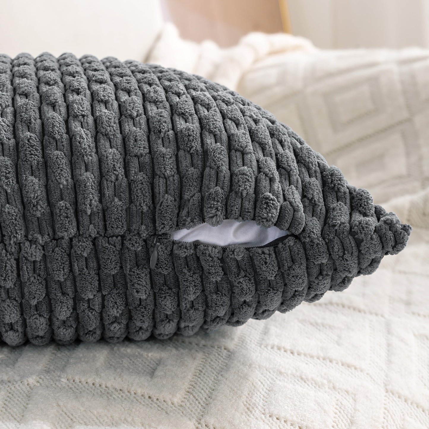 Cozoomy Set of 4 Medium Grey Decorative Throw Pillow Covers 20x20 Inch Corduroy Pillow Covers for Bed Couch Sofa Living Room Soft Square Cushion Cases