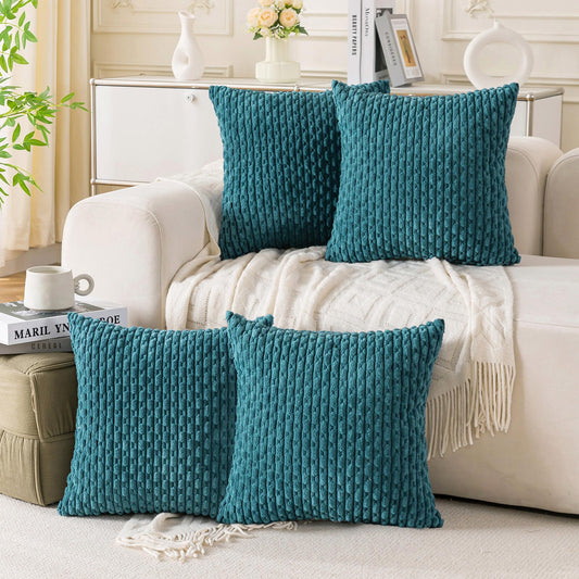 Cozoomy Set of 4 Teal Decorative Throw Pillow Covers 20x20 Inch Corduroy Pillow Covers for Bed Couch Sofa Living Room Soft Square Cushion Cases