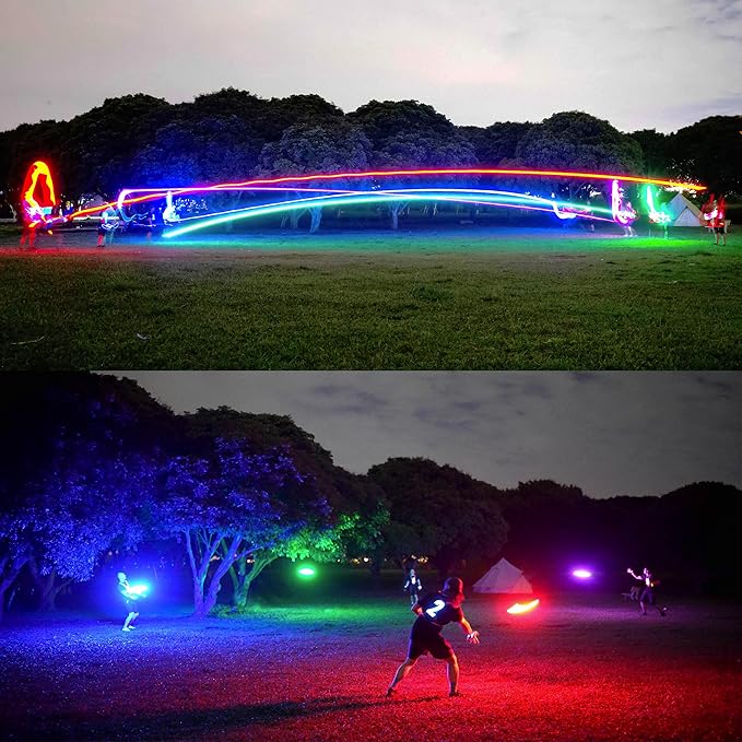 TOSY Flying Disc - 108 RGB Multicolor or 36 Monocolor LEDs, Super Bright, Smart Modes, Christmas Stocking Stuffers Gift, Camping Toy for Kid/Teen/Adult, Auto Light Up, Rechargeable, Waterproof, 175g