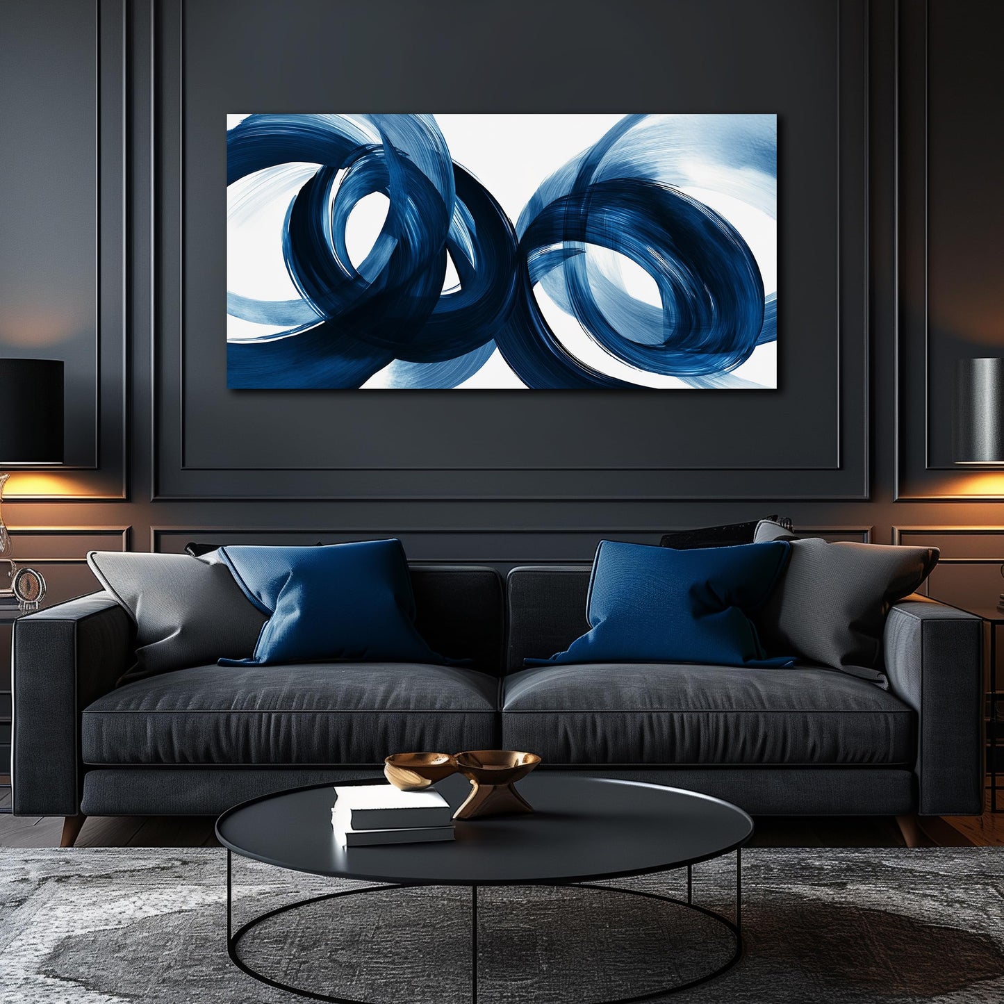 MXUNYZ Blue Abstract Canvas Wall Art Bedroom Modern Minimalist Wall Decor