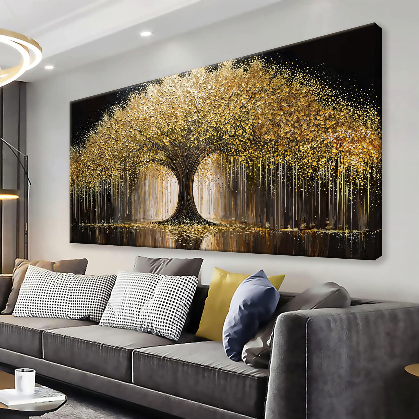 Large Golden Tree Of Life Wall Art Decor Modern Ready To Hang Room Wall Decor Large Wall Art For Living Room Kitchen Office Bedroom Canvas Prints Decor 29x58 Inch
