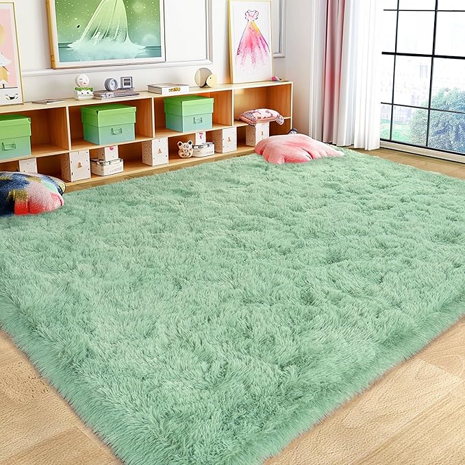 8x10 Large Area Rugs for Living Room, Ultra Fluffy Shag Rug for Bedroom, Modern Plush Soft Carpet for Girls Boys Kids Room Dorm Fuzzy Non Slip Rug for Home Decor Aesthetic, Sage Green