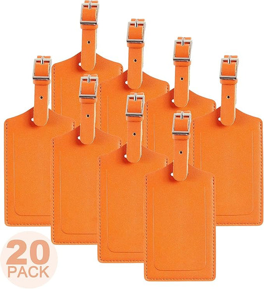 Travelambo 20 Pack Luggage Tags Faux Leather for Suitcases Travel Bag Labels with Protection Cover ID (Orange)