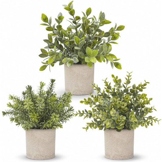 Der Rose 3 Pack Mini Potted Fake Plants Artificial Plastic Eucalyptus Plants Topiaries for Home Office Desk Farmhouse Shelf Room Bathroom Decor(Sage Green)
