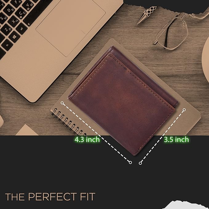 Tri fold Leather Wallet for Men with RFID | Slim Wallets for Men with 1 ID and 6 Credit card slots | Front Pocket Minimalist