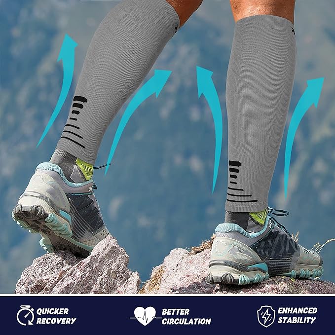 Thoxcare Calf Compression Sleeve for Men Women (1 Pair), Leg Support Footless Compression Socks for Running - Shin Splint Varicose Veins Swelling & Pain Relief, Gray/Black, X-Large