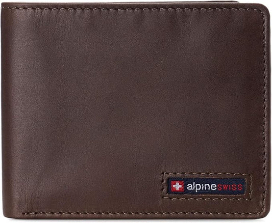 Alpine Swiss Mens Wallet for Men | RFID Protected Leather Mens Wallet | Spencer Bifold with Divided Bill Section | Gift Box | 2 ID Windows | 14 Card & Storage Pockets for Organization
