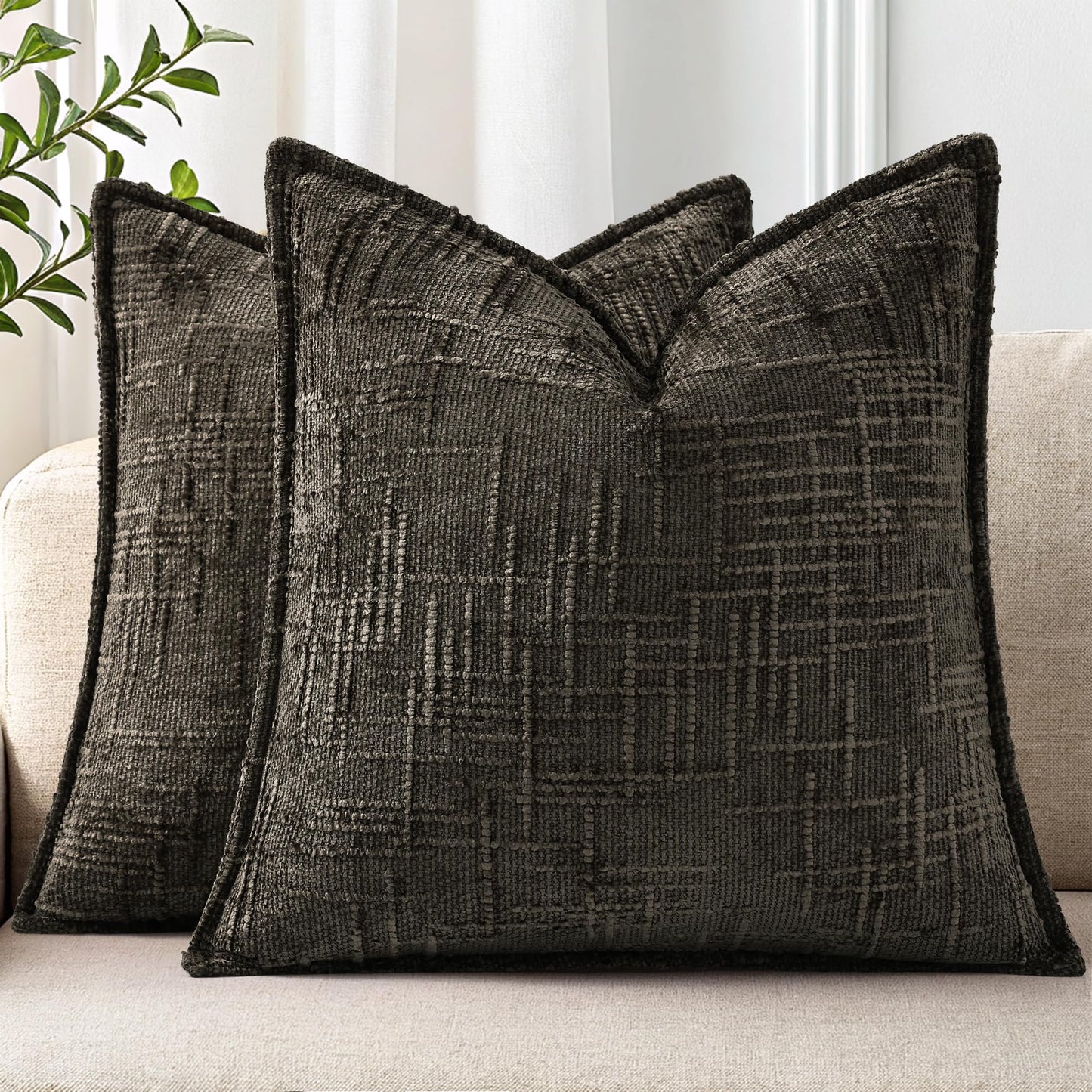 decorUhome Chenille Throw Pillow Covers 26x26 Set of 2, Soft Textured Slubby Modern Decorative Pillow Covers with Elegant Design for Couch, Sofa, Living Room, Chocolate