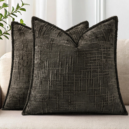 decorUhome Chenille Throw Pillow Covers 26x26 Set of 2, Soft Textured Slubby Modern Decorative Pillow Covers with Elegant Design for Couch, Sofa, Living Room, Chocolate
