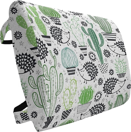 Ambesonne Cactus Lumbar Back Support Pillow, Cartoon Style Inspired Drawing of Hedgehog Animals Saguaro and Prickly Pear, High Density Foam for Office Chairs Car Seats, 14" x 13", White Green