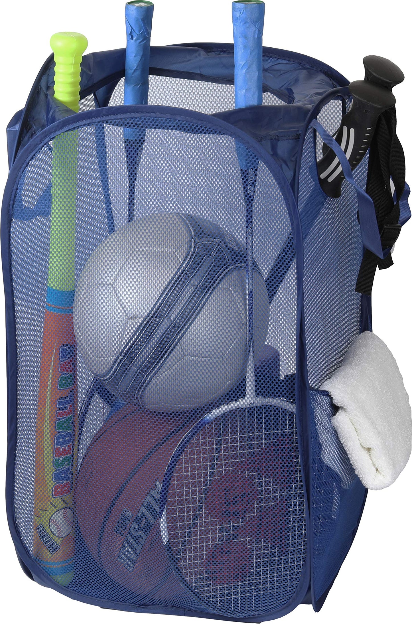 Simple Houseware Mesh Pop-Up Laundry Hamper Basket with Side Pocket, Dark Blue - 2 Pack