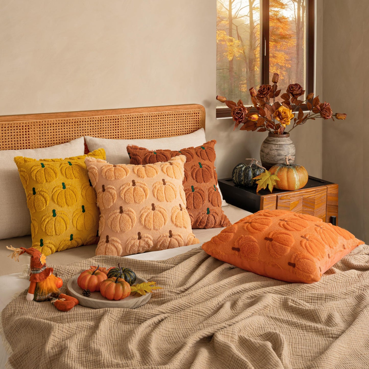 MIULEE Fall Pumpkin Throw Pillow Covers Decor Set of 2 Dark Rust Green Stem 20 x 20 Decorative Cushion Covers Soft Faux Fur Couch Pillows for Autumn Harvest Outdoor Porch Farmhouse Halloween Home