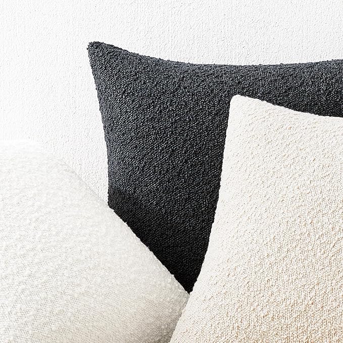 Mixhug Decorative Boucle Throw Pillow Covers, White, 18 x 18 Inches, Pack of 2 - Textured Boho Pillow Covers for Couch and Bed