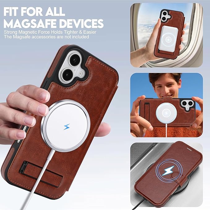 CIVICASE for iPhone 17 Wallet Case with Stand,PU Leather Flip Credit Card Holder Slots (RFID Blocking),Compatible with Magsafe Magnetic Holder Phone Cover Women Men,Dark Brown