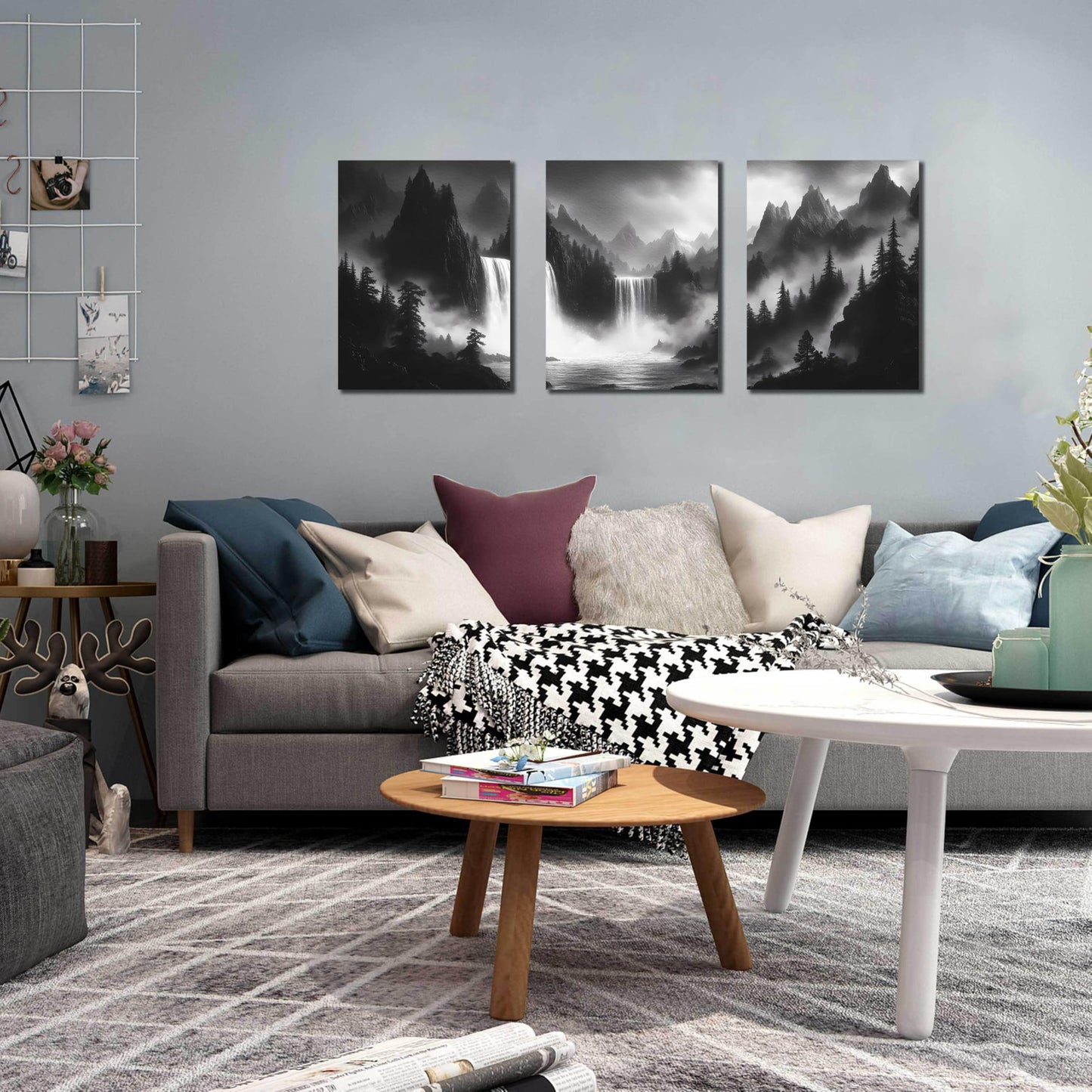 CIRABKY Foggy Forest Wall Art for Living Room - Mountains Canvas Wall Art for Office - Black and White 3 Piece Wall Decor Size 12" x 16"