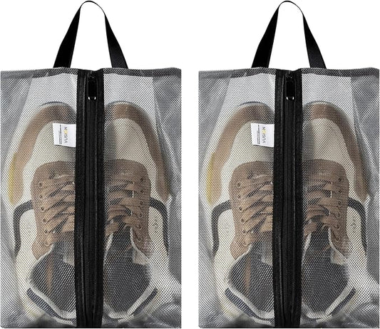 VUSIGN Travel Shoe Bag, Water-Resistant Shoe Pouch for Gym and Sport, Odor-Resistant Soccer Cleats Bag (Gray, 2-Pack)