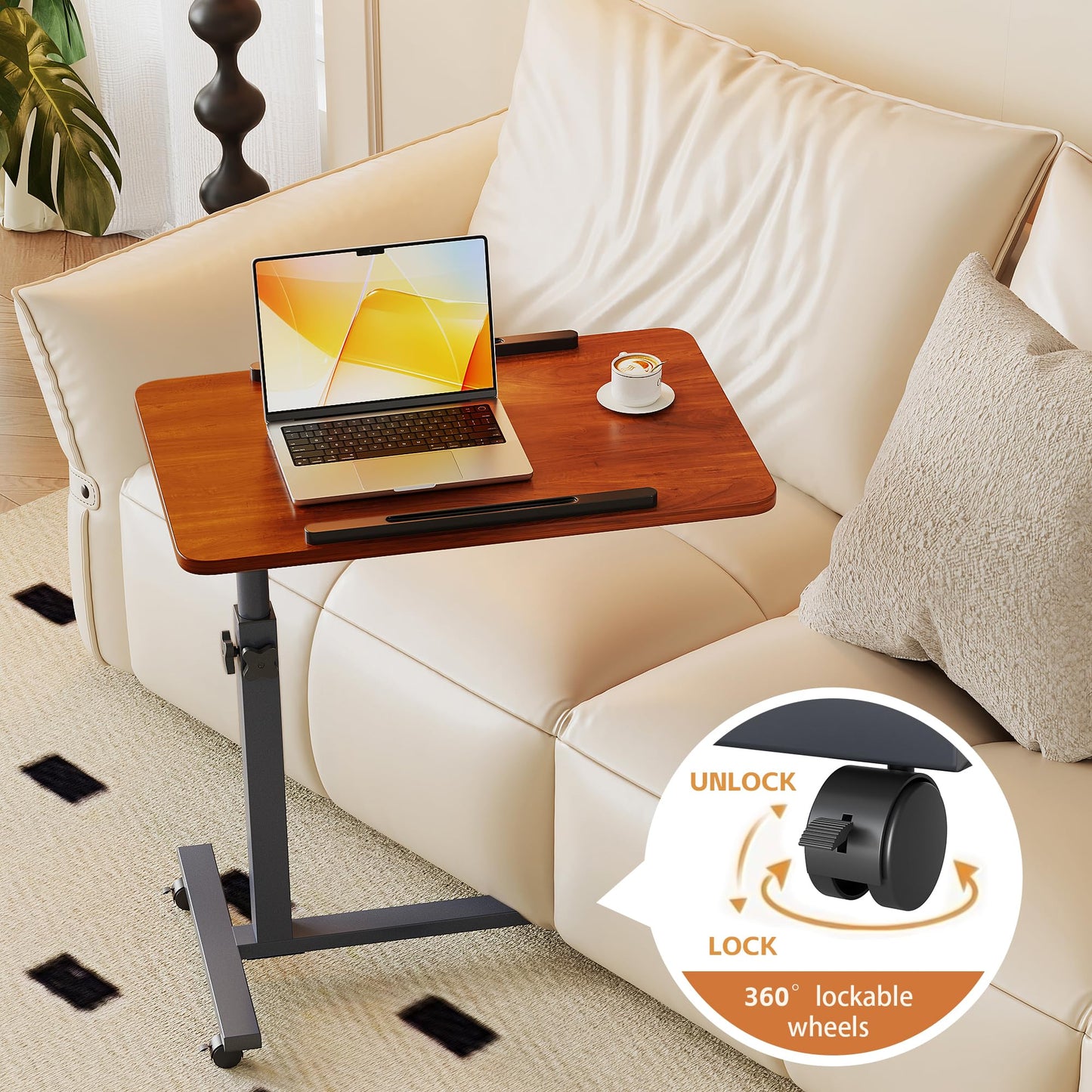 Furist Overbed Bedside Table with Wheels, Medical Hospital Bed Table, Computer Stand for Bed Side, Rolling Tray for Hospital and Home Use