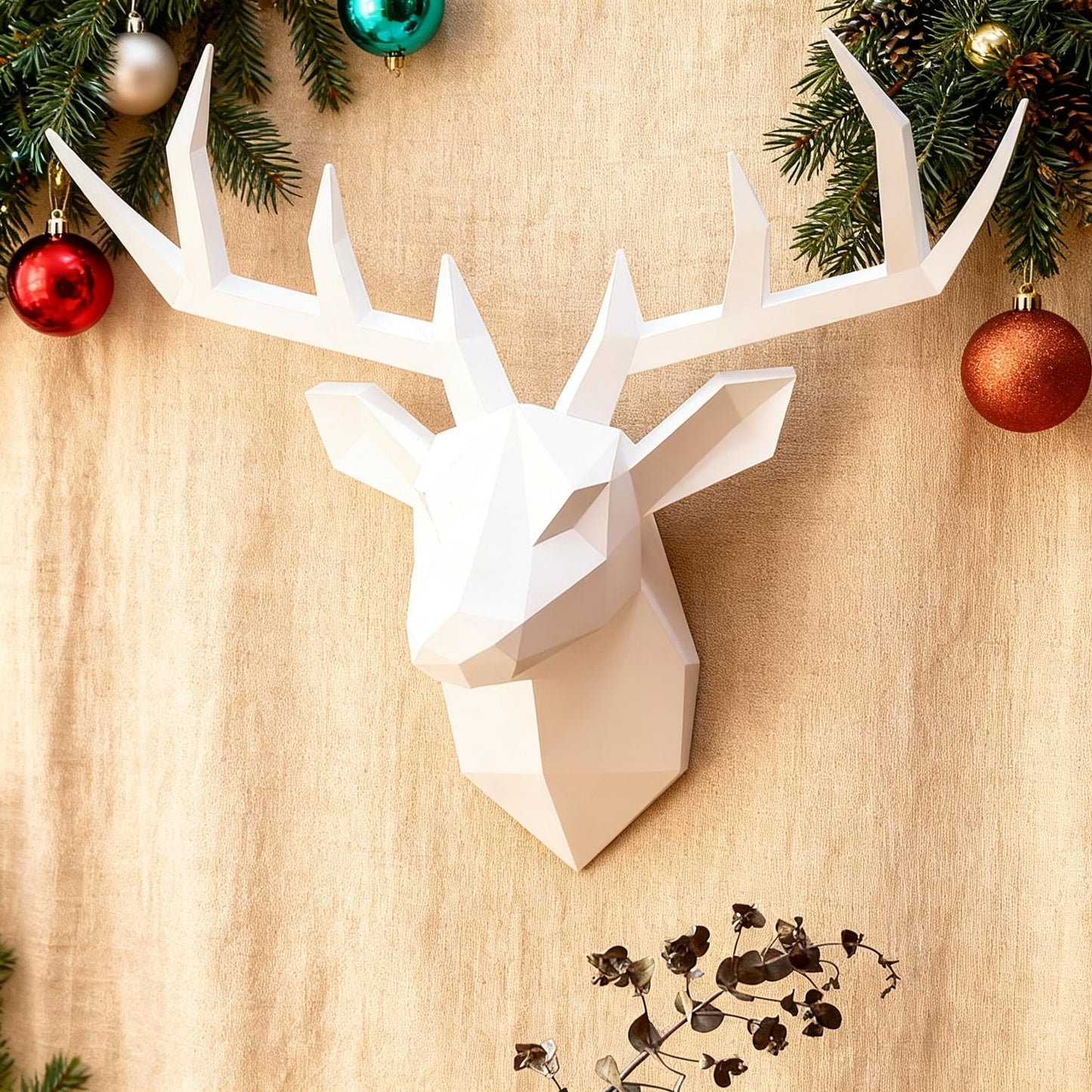 XYQXYQ White Deer Head Wall Sculpture,Modern Art Wall Hanging,3D Wall Decor,Gallery Living Room Resin Animal Head Decoration