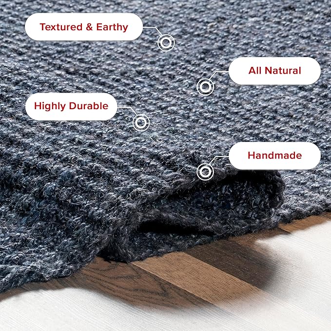 Nuloom Daniela Navy, 7'6" x 9'6", Handmade, Jute, Tassel, Soft and Textured, High Traffic, Stain Resistant, Easy Clean, Durable Area Rug for Bedroom, Living Room, Dining Space, Foyer, Entryway