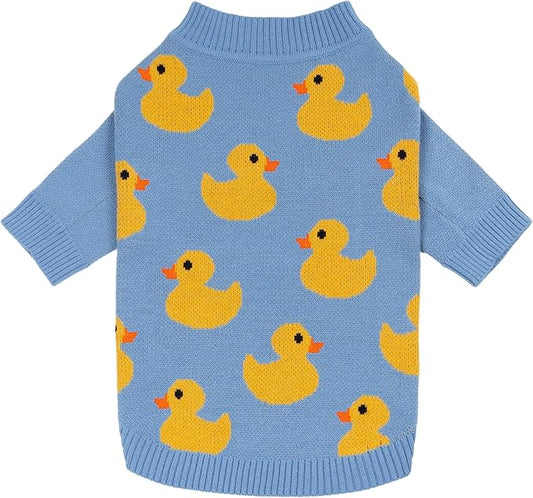 Fitwarm Funny Duck Dog Sweater, Thermal Dog Winter Clothes for Small Dogs Boy Girl, Pet Outfit, Blue, Yellow, Small