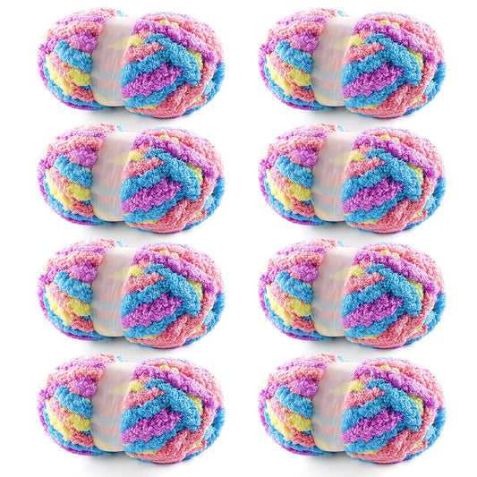 8 Pack Chunky Yarn for Hand Knitting - Chunky Chenille Blanket Yarn for Crocheting - Jumbo Fluffy Yarn for Crochet - Super Bulky Yarn 25 yds 7.7 oz Each Skein (Macaroon)