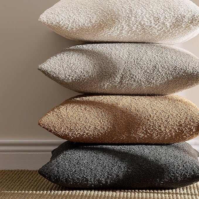 ANRODUO Pack of 2 Textured Boucle Throw Pillow Covers Soft Tobacco Brown Decorative Accent Solid Pillow Cases Cozy Modern Couch Cushion Case for Chair Sofa Bedroom Living Room Home Decor, 20 x 20 Inch